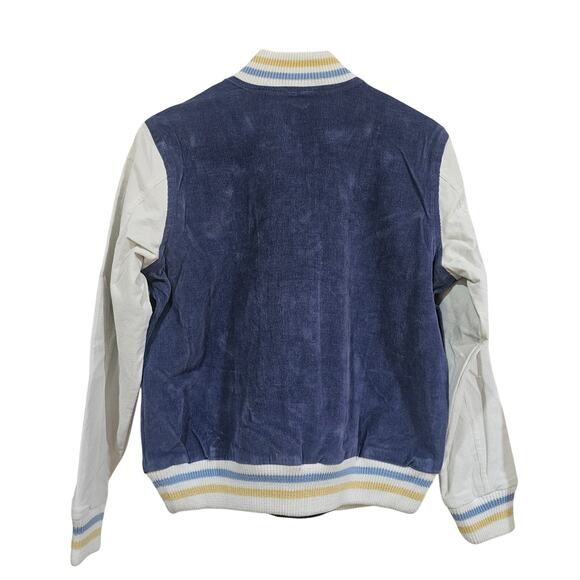 Aerie Corduroy Varsity Bomber Jacket NWT Blue Cream Retro Style  Size S - Picture 3 of 5